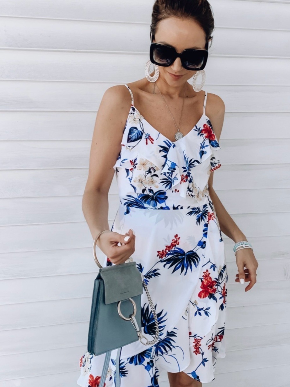 Banana Republic White Tropical Print Ruffle Wrap Dress Sz 6 summer coastal vacay